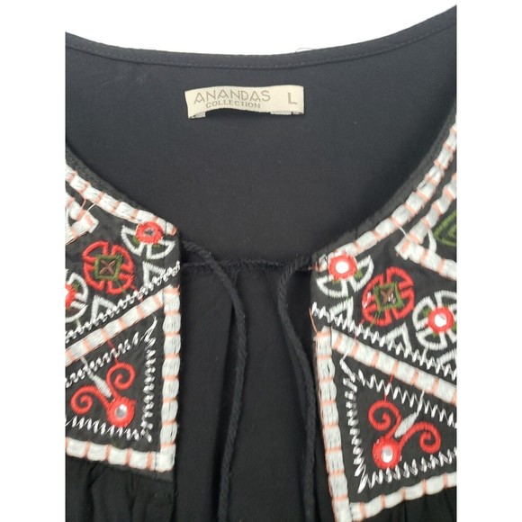 Anandas Collection - Open Front Boho Peasant Embroidered Tassel Neck Top - Sz. L - Picture 3 of 11